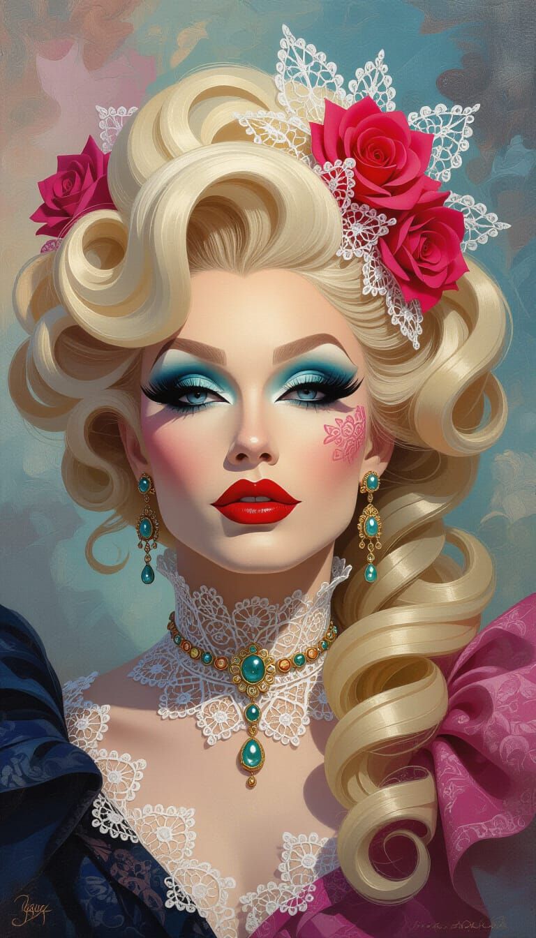 Androgynous Portrait with Abstract Lace Features