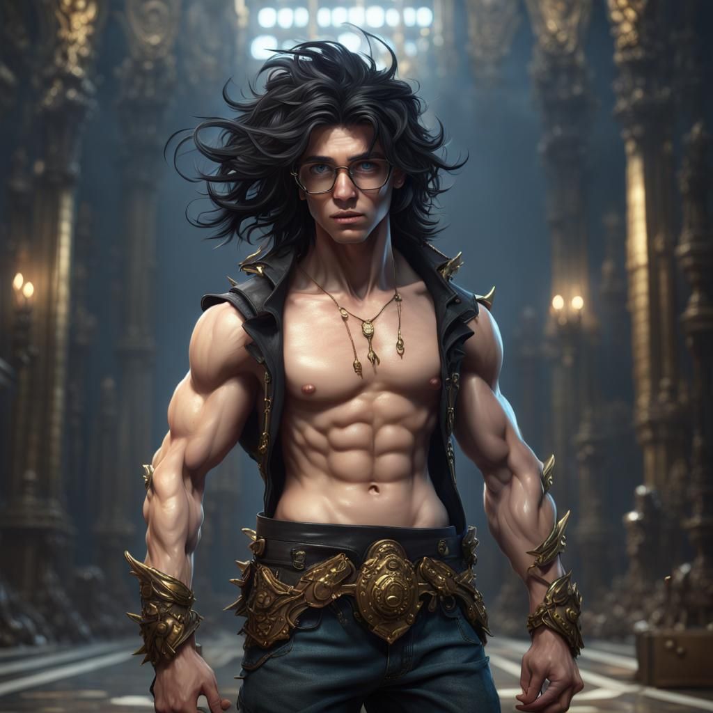 Hyperdetailed Dark Fantasy Boy with Gold Glasses