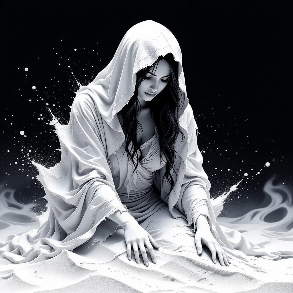 Demonic Woman in Sandstorm: Hand-Drawn Zentangle Art