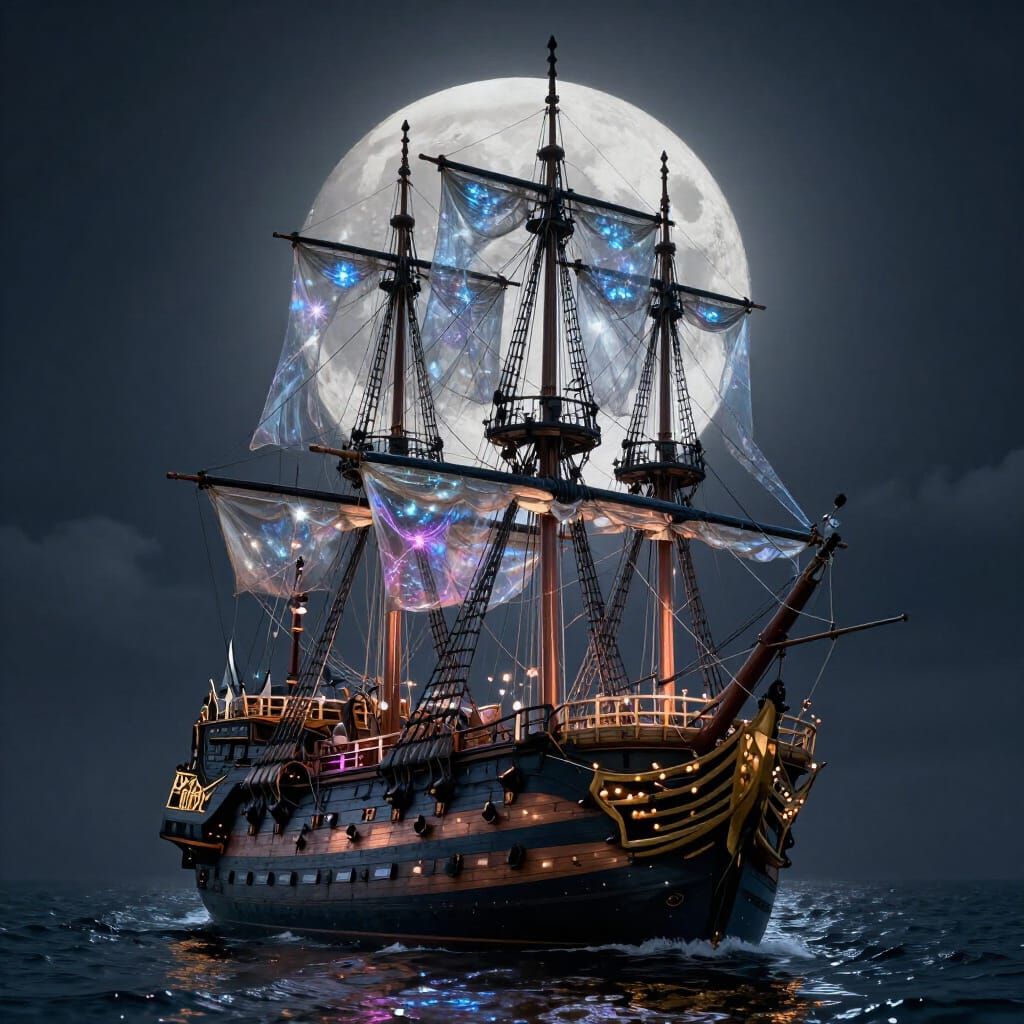 HMS Victory Under Moonlight, Dramatic Chiaroscuro