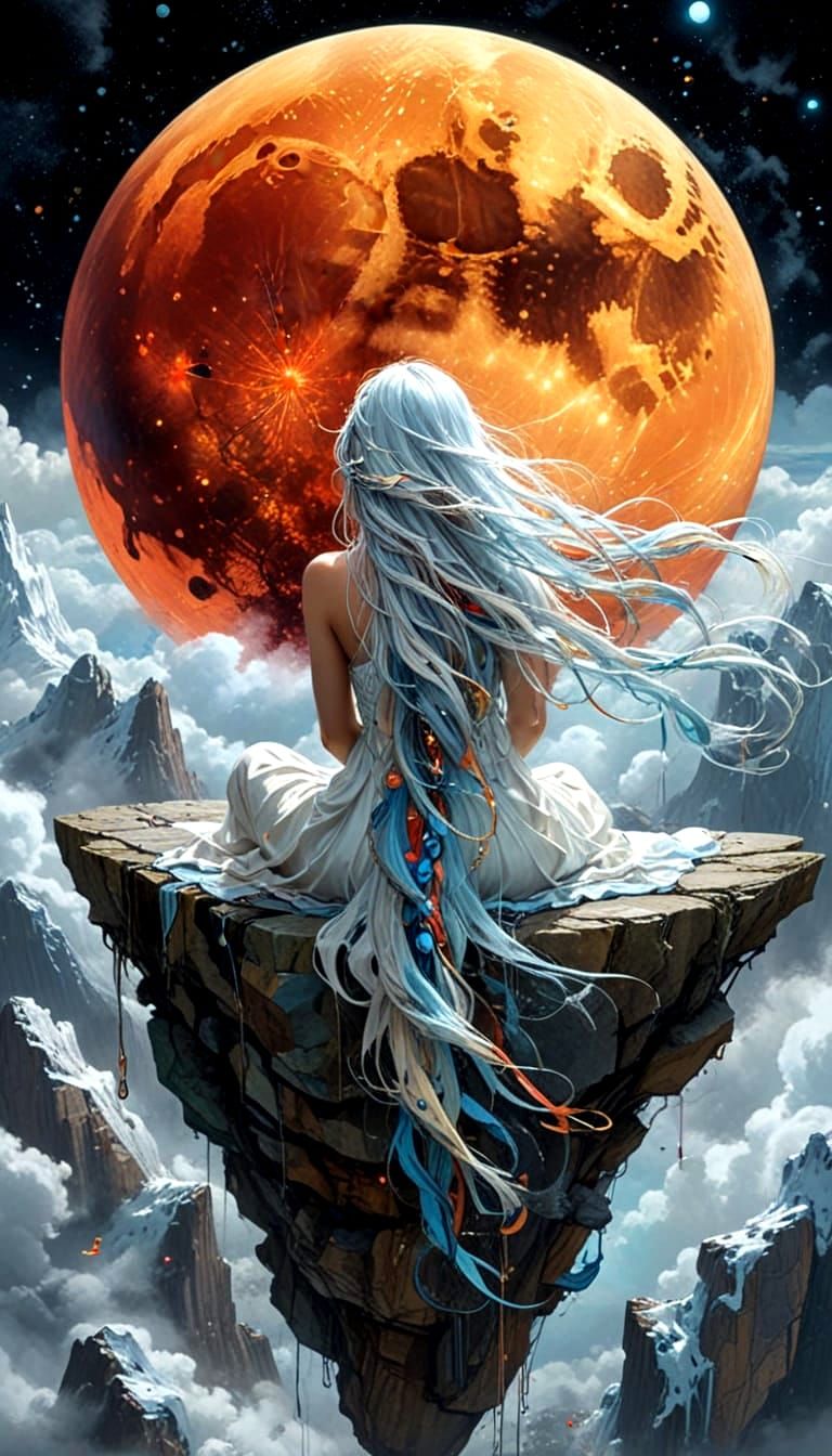 Surreal Goddess in Radiant Amber Hues, Surrounded by Whimsic...