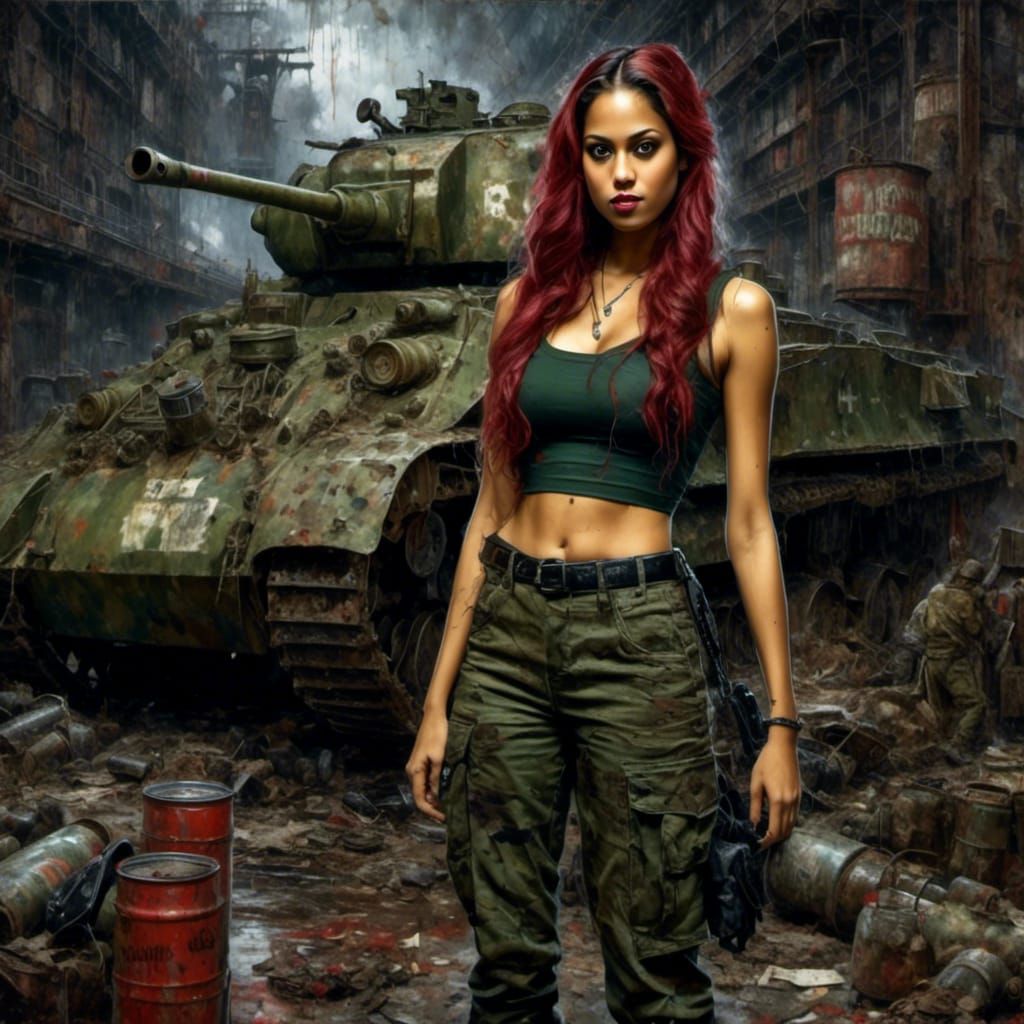 Dieselpunk Tank Gunner in Grim Industrial Scene