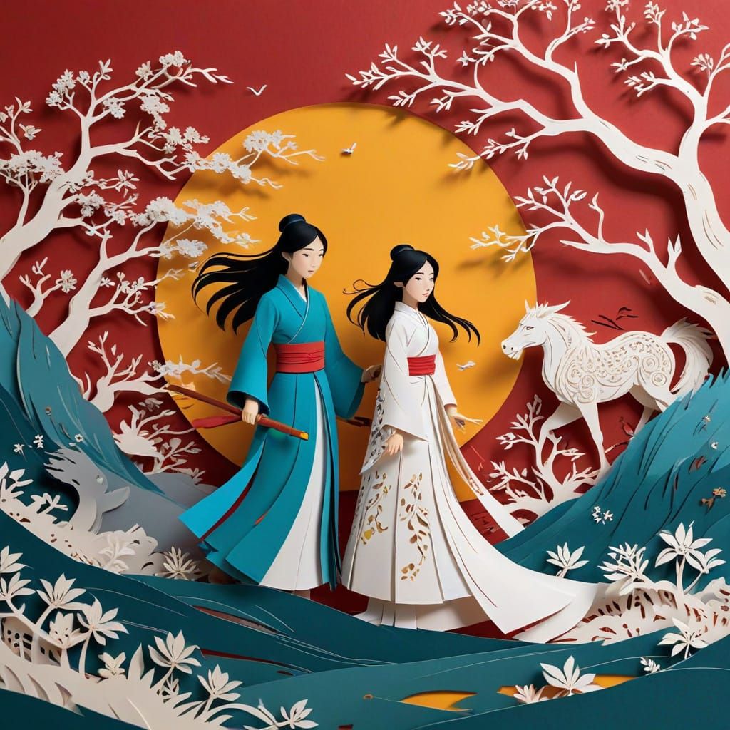 Mulan's Heroic Journey in Paper-Cut Animation Style
