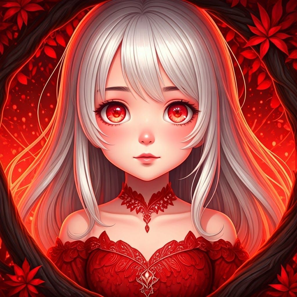 Enchanting Girl in Red Dress, 3D Anime Art