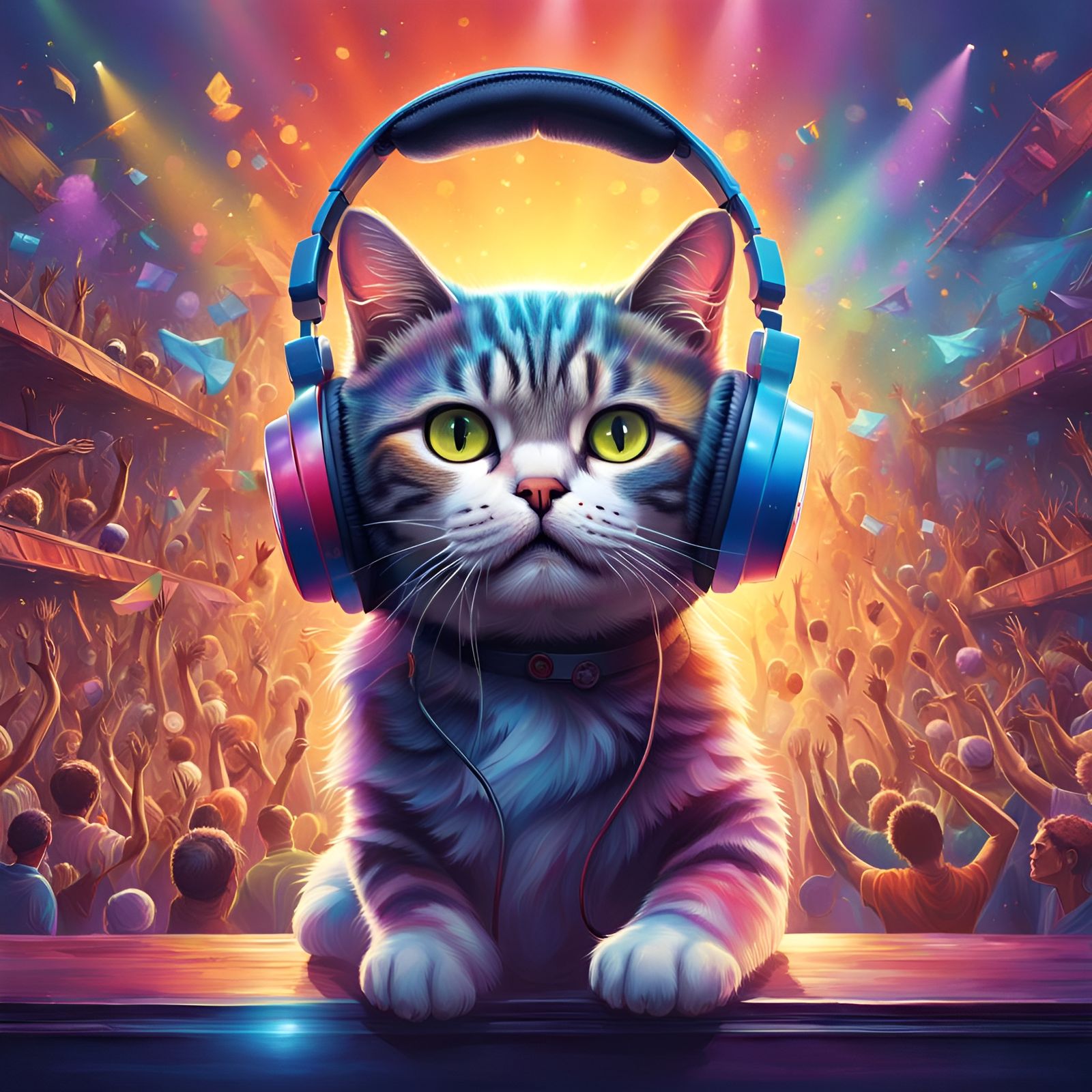 Cat Rocks the Stage: Hyperrealistic Concert Image
