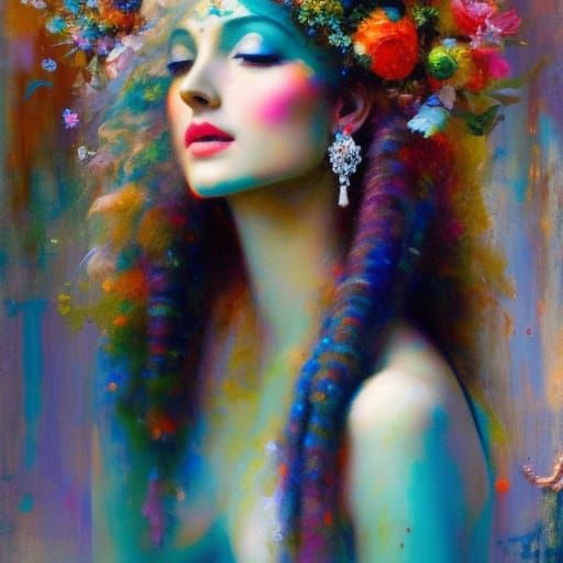 Burning Man Girl in Mixed Media Collage