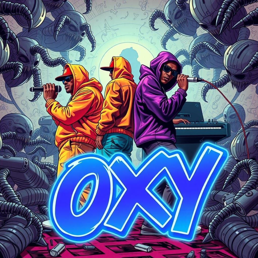 Hip-Hop Group Versus Evil Horde in Comic Book Style