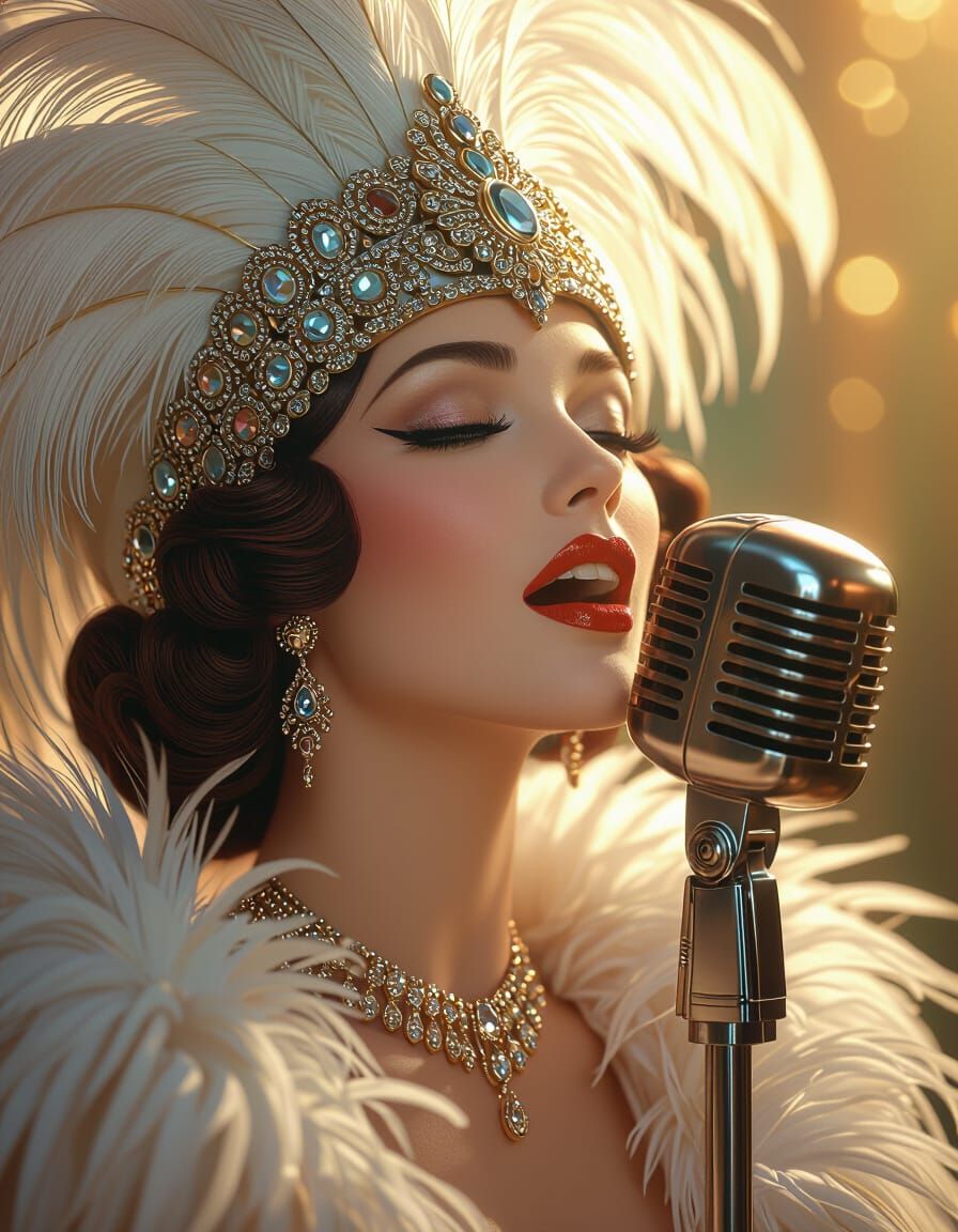 Vintage Cabaret Showgirl in Art Deco Style