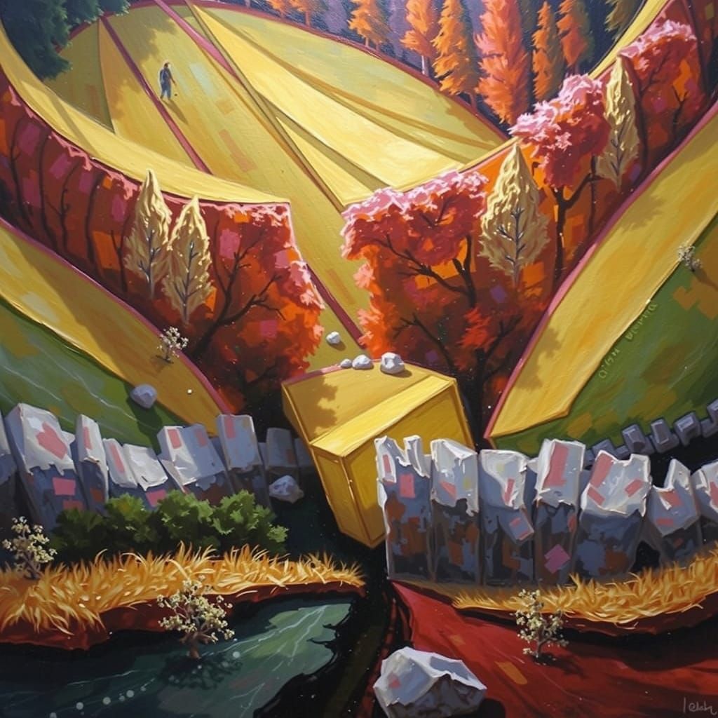 Enigmatic Landscape in Expressionist Abstract Style