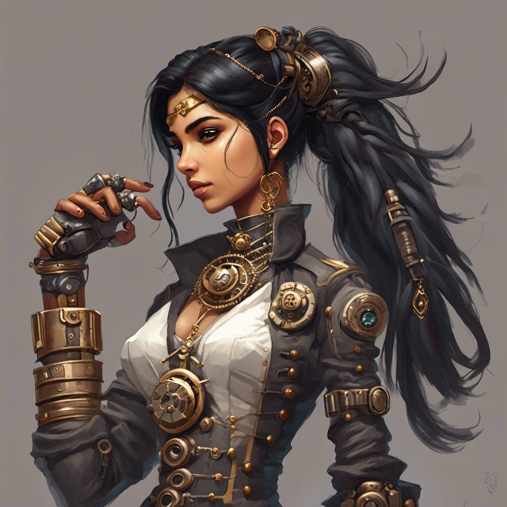 Steampunk Artificer with Mechanical Arm Concept Art