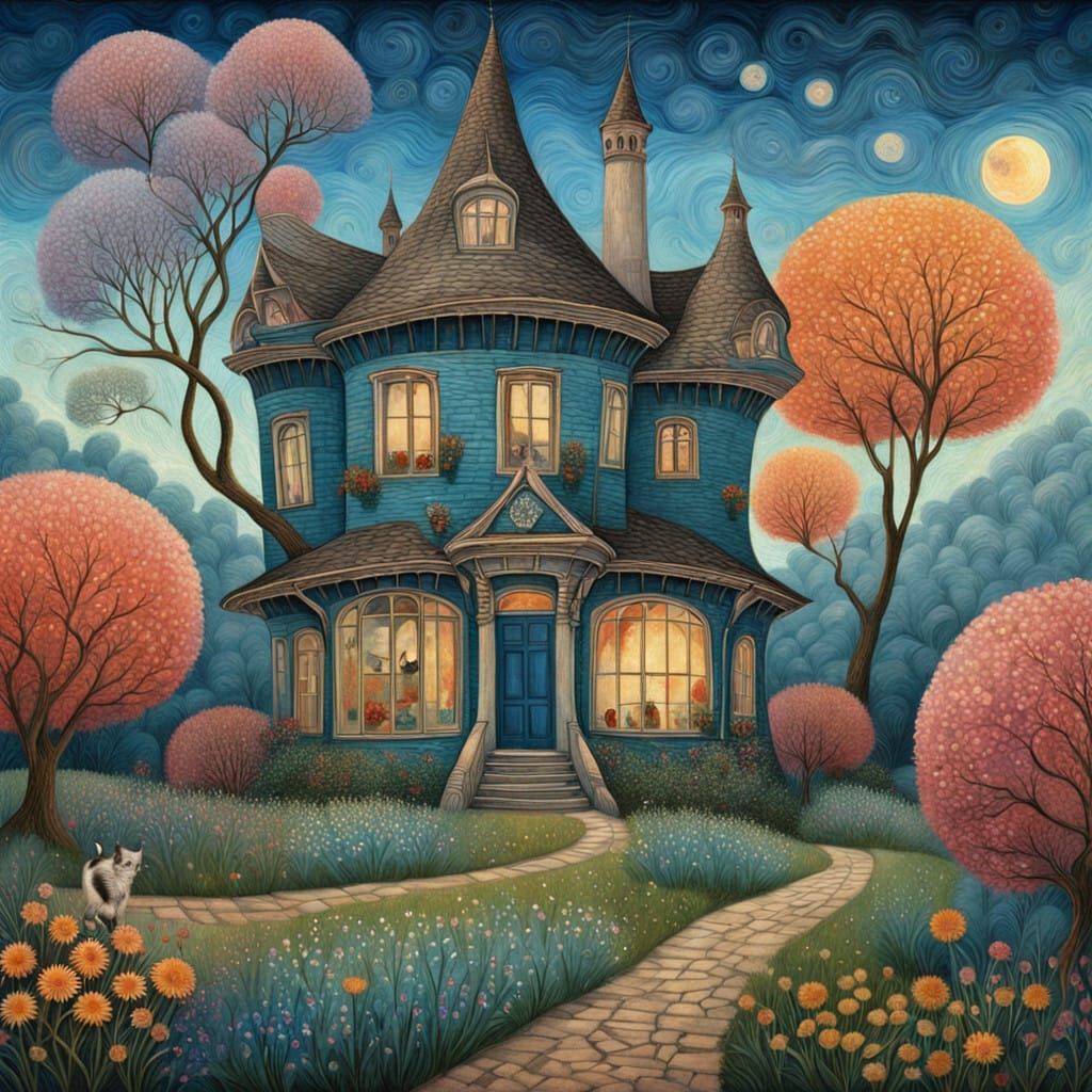 Dreamlike Whimsy: Fantastical House Meets Vibrant Meadow in ...