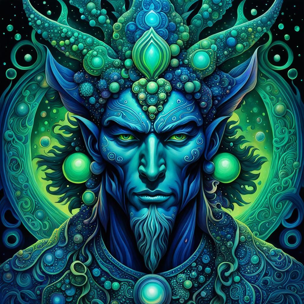 Bioluminescent Djinn in Psychedelic Style