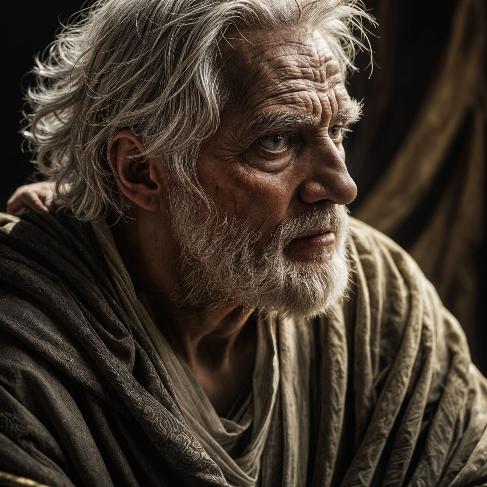 Wise Old Greek Philosopher Close-Up: Cinematic Still