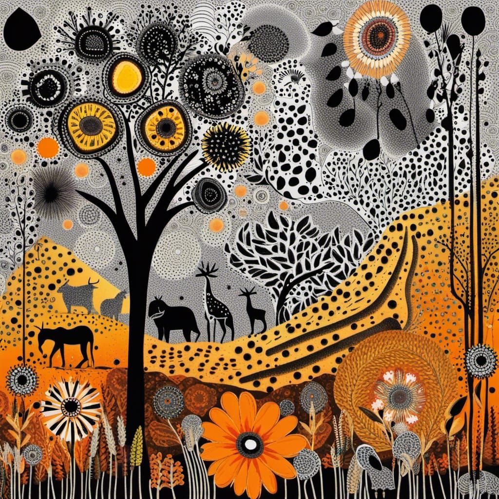 Colorful Abstract African Savannah Mixed Media Painting