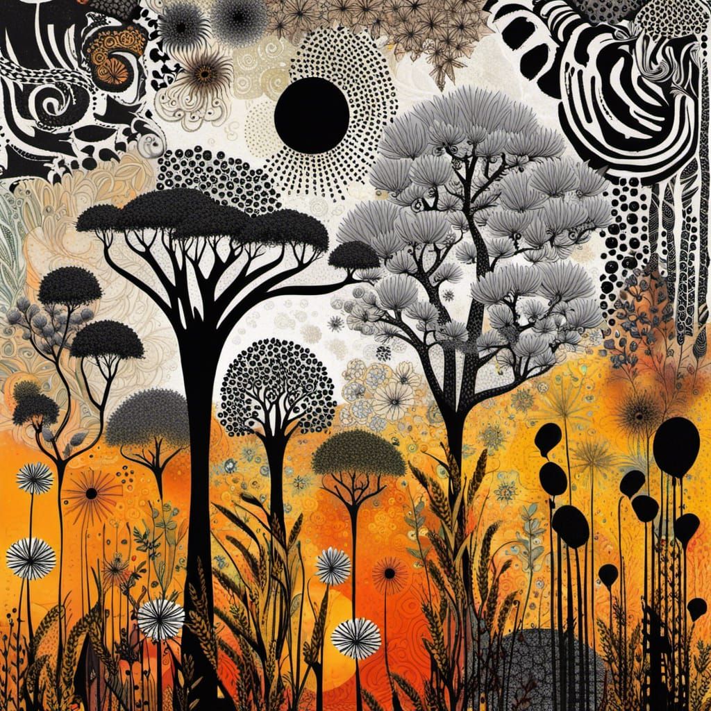 Abstract African Savannah Painting in Mixed Media