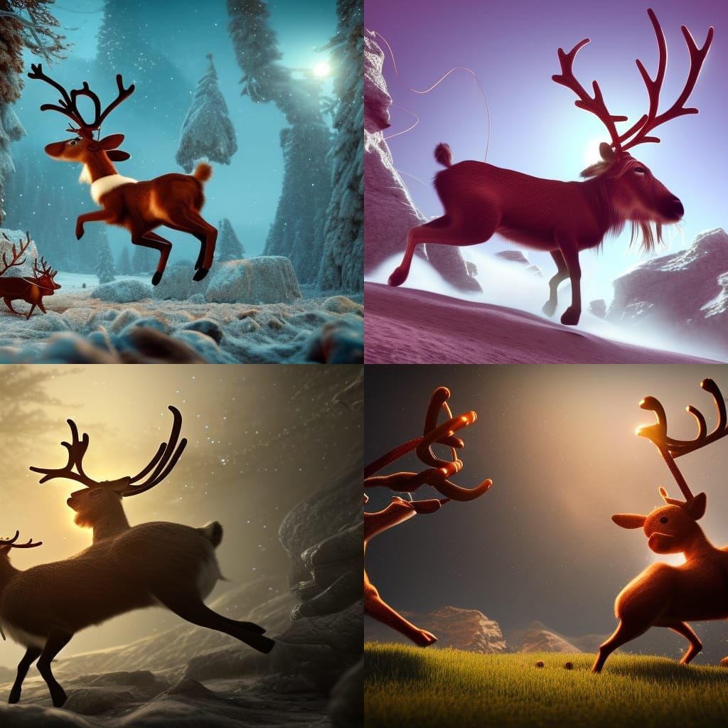 Reindeer Playing Jump Rope: Detailed Matte Painting