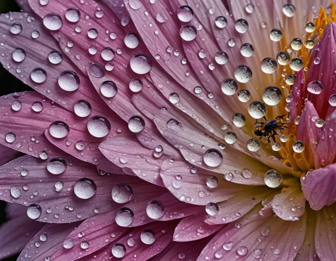 Dewdrop Glistening Macro Photograph of Flower Petals
