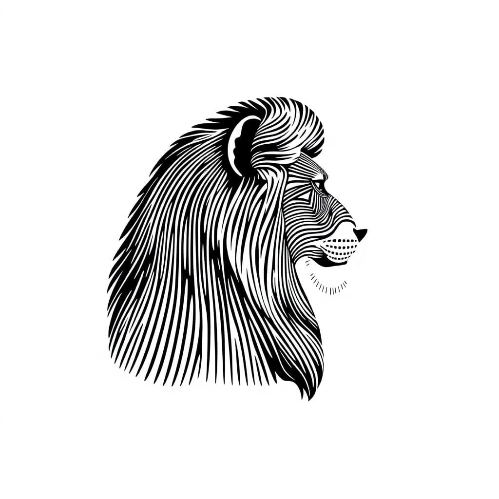 Minimalist Lion Logo in Musical Notes Style