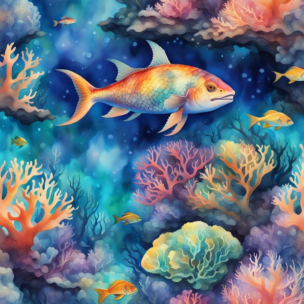Magical Sea Creature in Vibrant Watercolor Style
