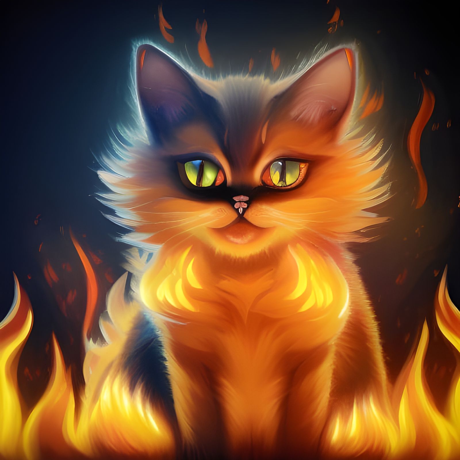 Fiery Feline: A Cute Cat in Oil Painting Style