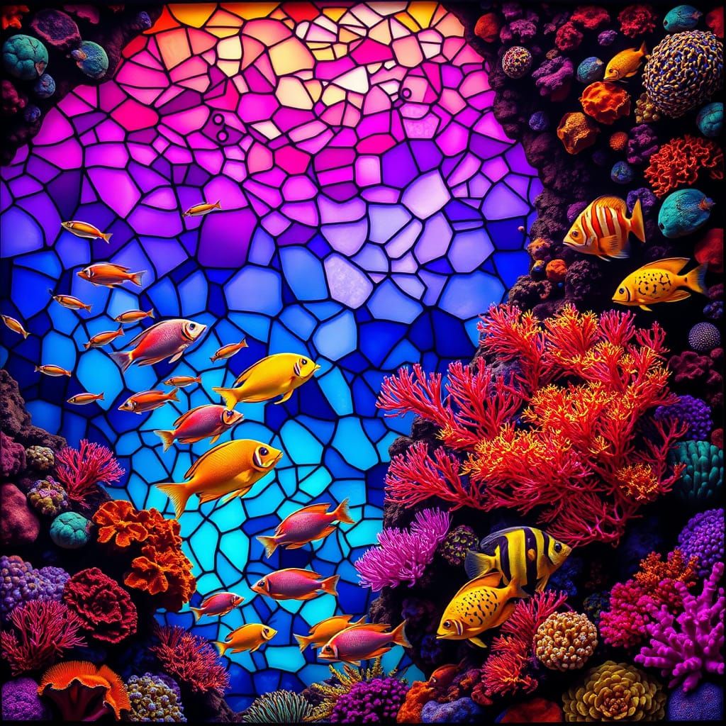 Psychedelic Stained Glass Ocean Scene