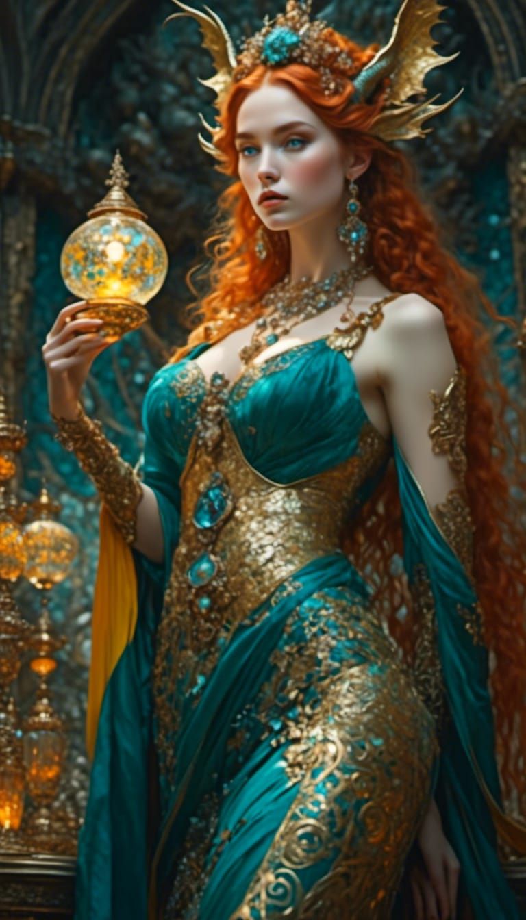 Dragon Girl Goddess with Glistening Skin in Fantasy Art