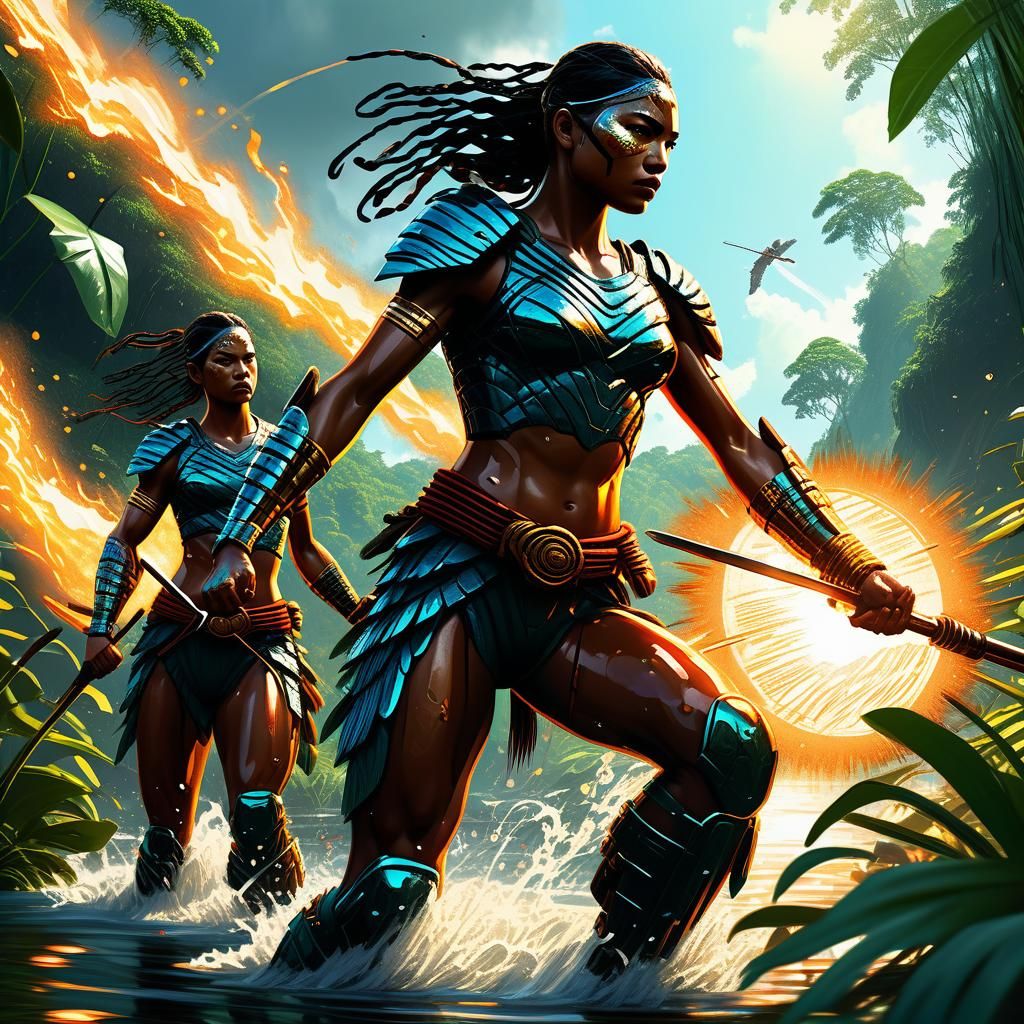 Dynamic Amazon Warriors in Jungle Battle