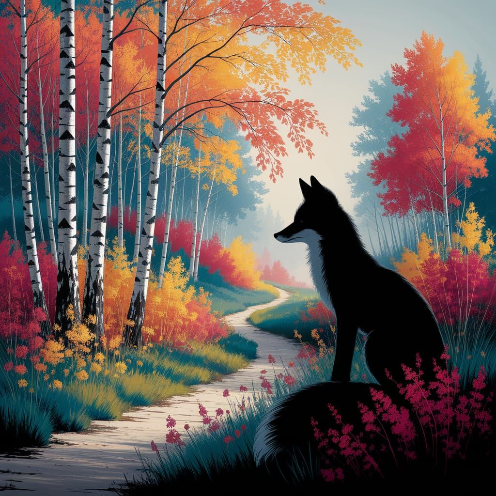 Autumn Fox in Art Deco Impressionism