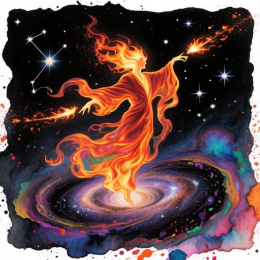 Cosmic Fire Elemental Dance in Starry Vortex