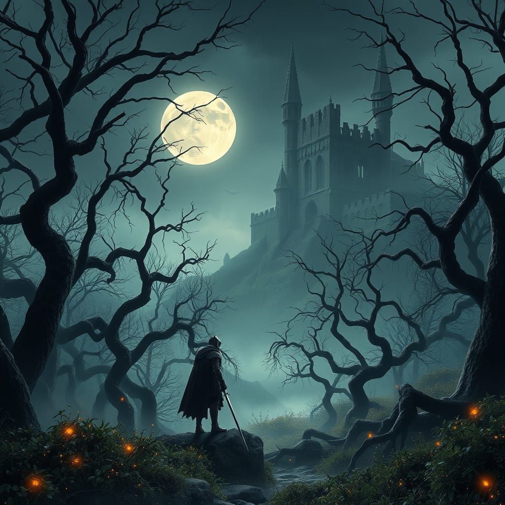 Moonlit Knight in Mystical Forest