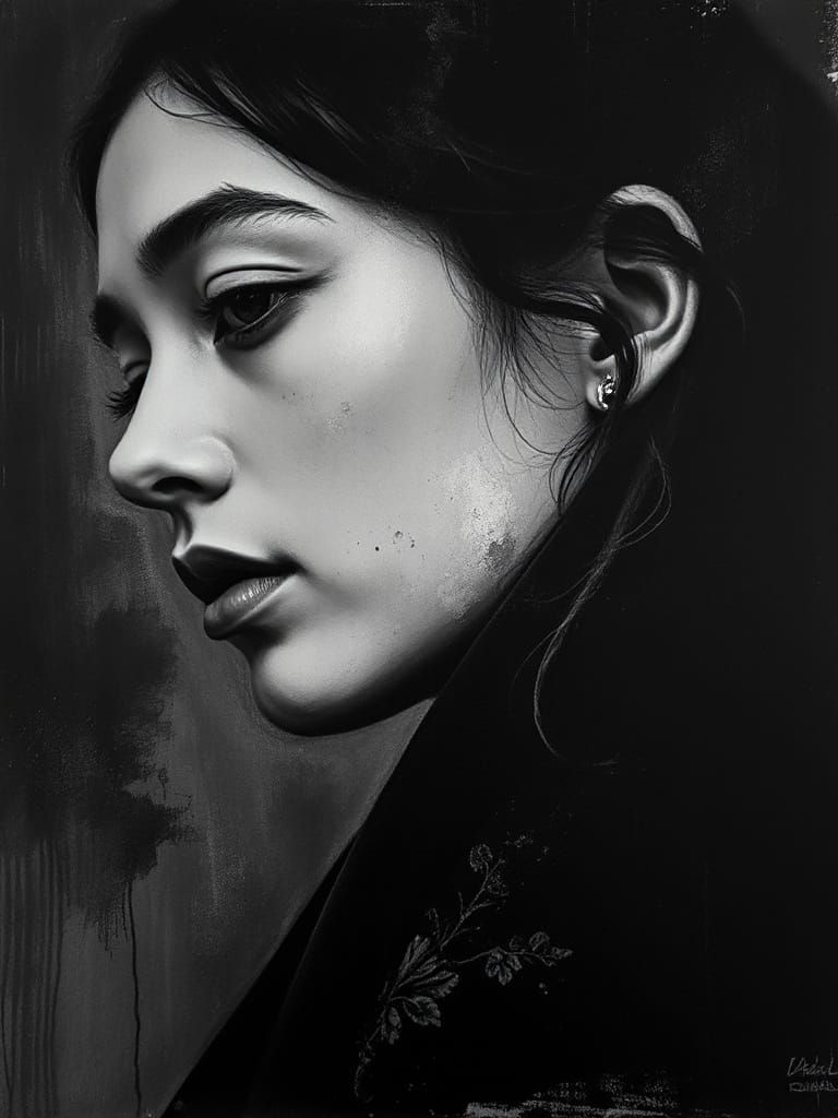 Monochrome Portrait in Charcoal Art Style