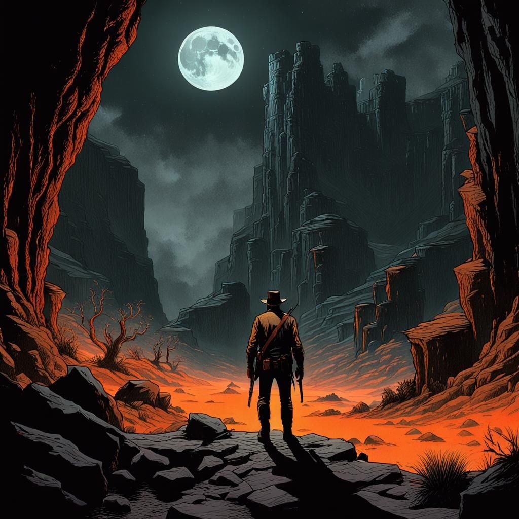 Dark Western Masterpiece in Beksiński's Haunting Style