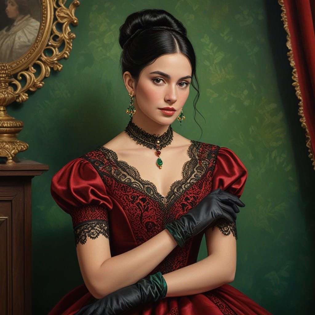 Elegant Victorian Lady Portrait in Oil Painting Style
