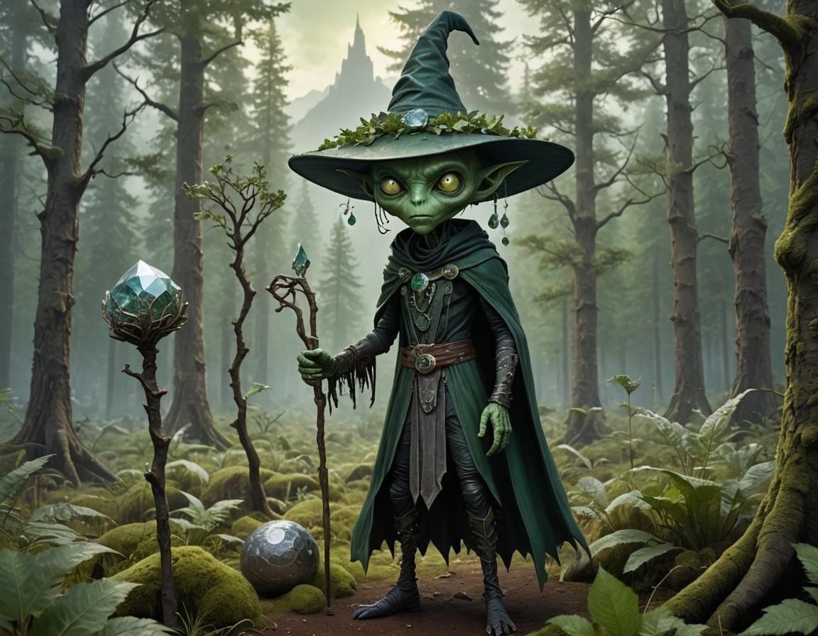 Wiccan Alien in Forest Landscape