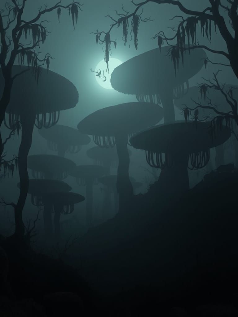 Ethereal Horror in a Silent Hill-esque Forest of Giant Fungu...