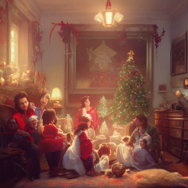 Festive Christmas Family Portrait in Hyperdetailed Style