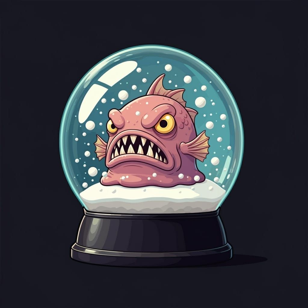 Menacing Blobfish Trapped in a Comic Art Snow Globe