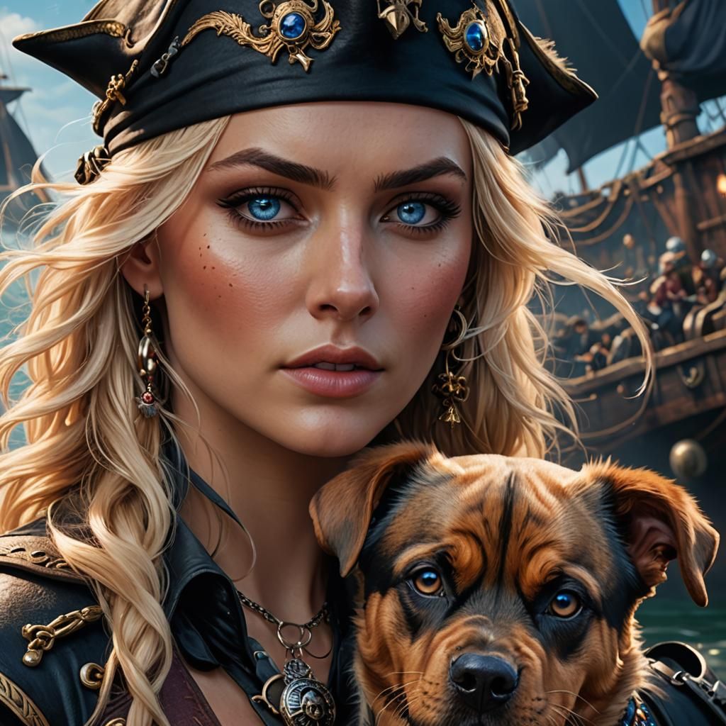 Pirate Woman and Rottweiler Portrait in Unreal Engine