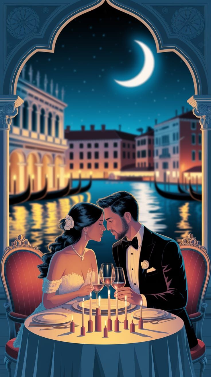 Romantic Fantasy Scene Under the Stars in Venice-Inspired St...
