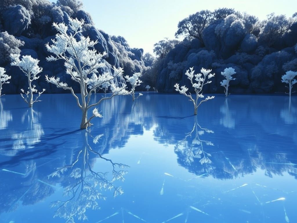 Surreal Lagoon Dreamscape in Lapis Lazuli hues