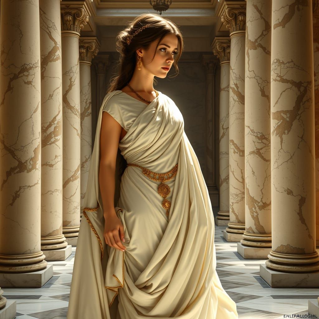 Elegant Roman Princess in Ancient Courtyard