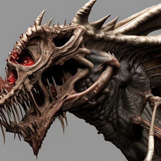 Detailed Dragon Zombie Horror Concept Art