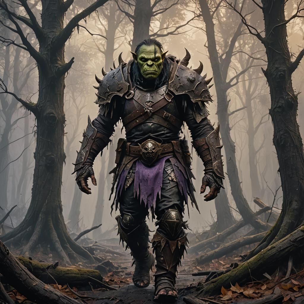 Evil Orc in Misty Forest: Dark Fantasy Concept Art
