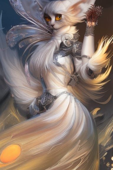 Cat Knight in Gunmetal Armor, Hyperdetailed Fantasy Art