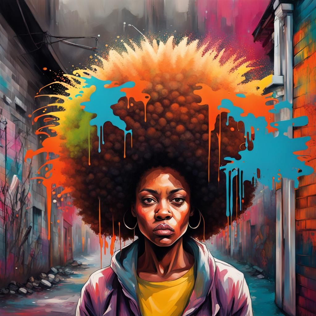 Scared Woman in Graffiti Art Style