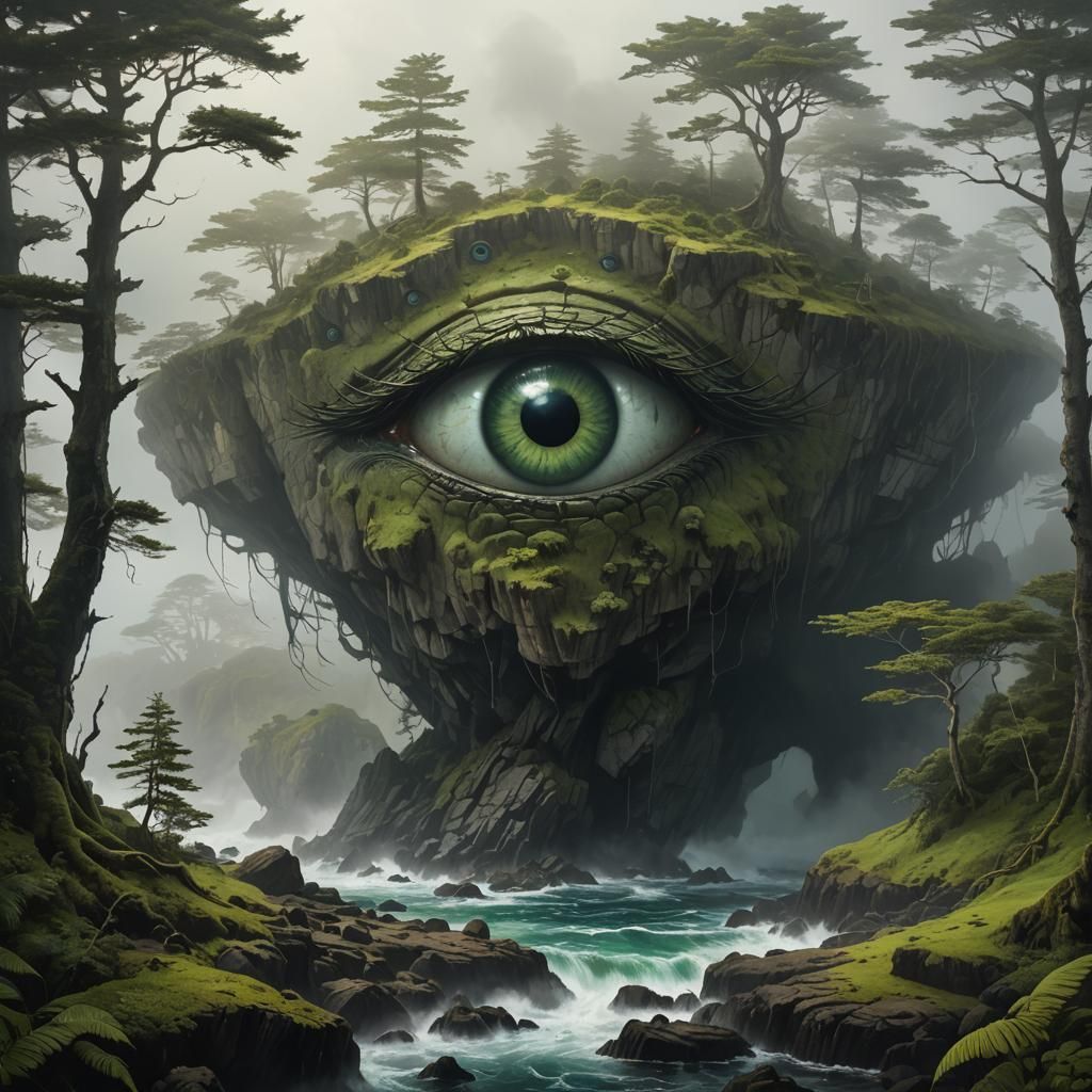 Surreal Island of Giant Eyes: An 8K Landscape