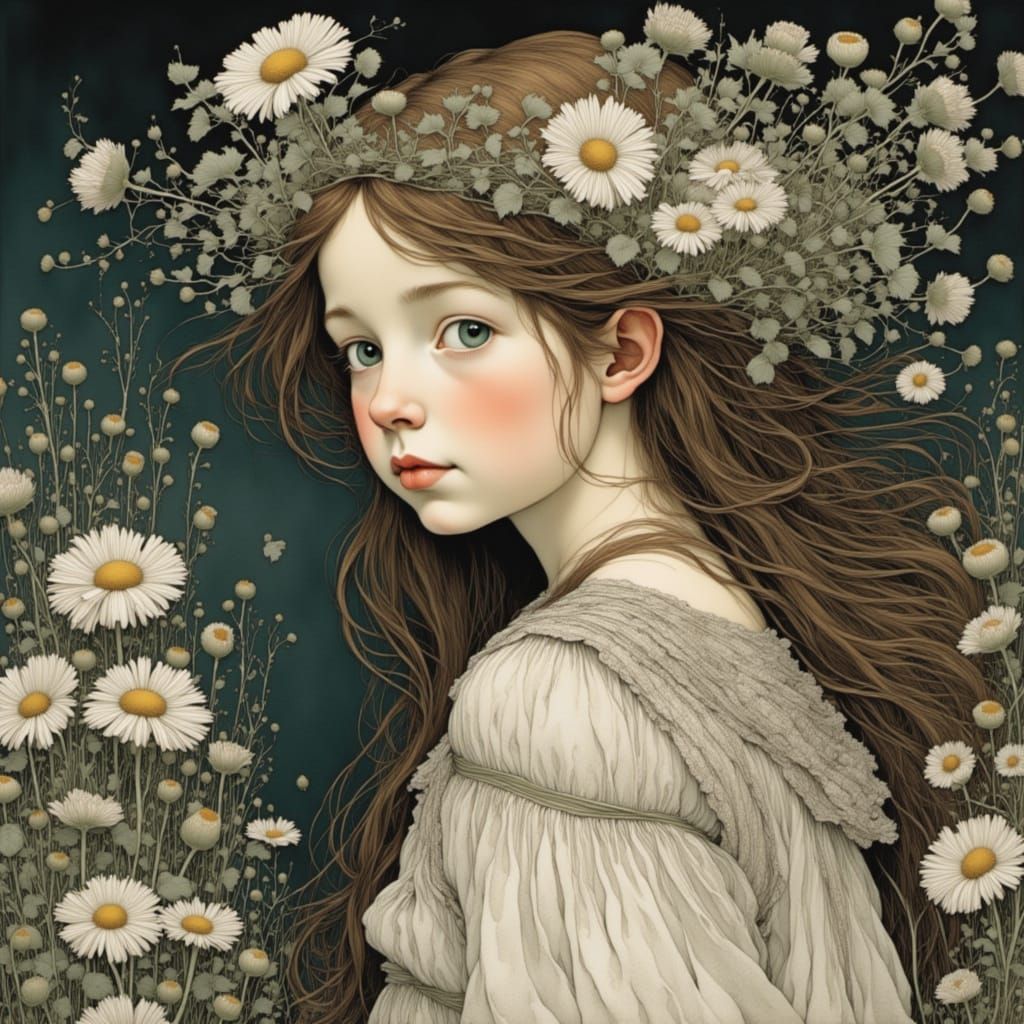 Portrait of a Sweet Girl Amongst Whimsical Wildflowers in a ...