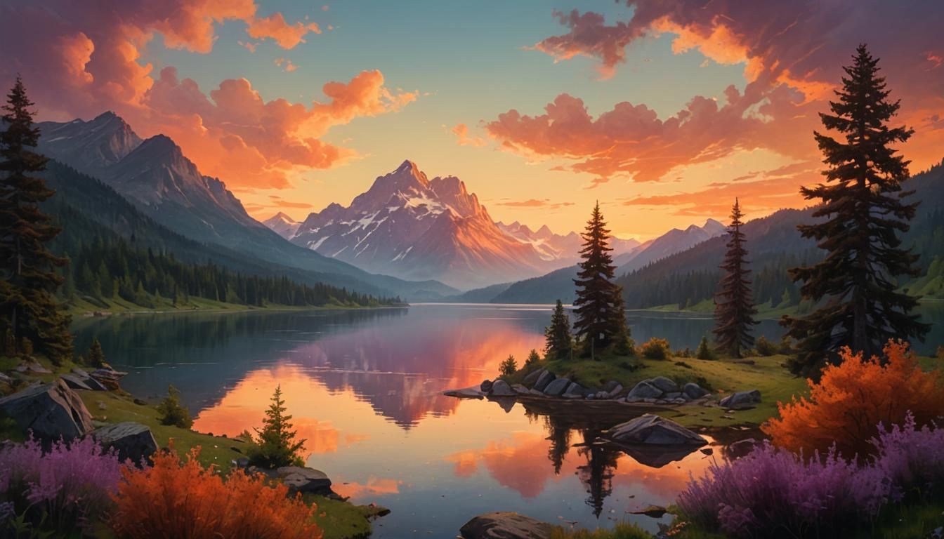 Tranquil Lake Landscape in the Style of Bierstadt