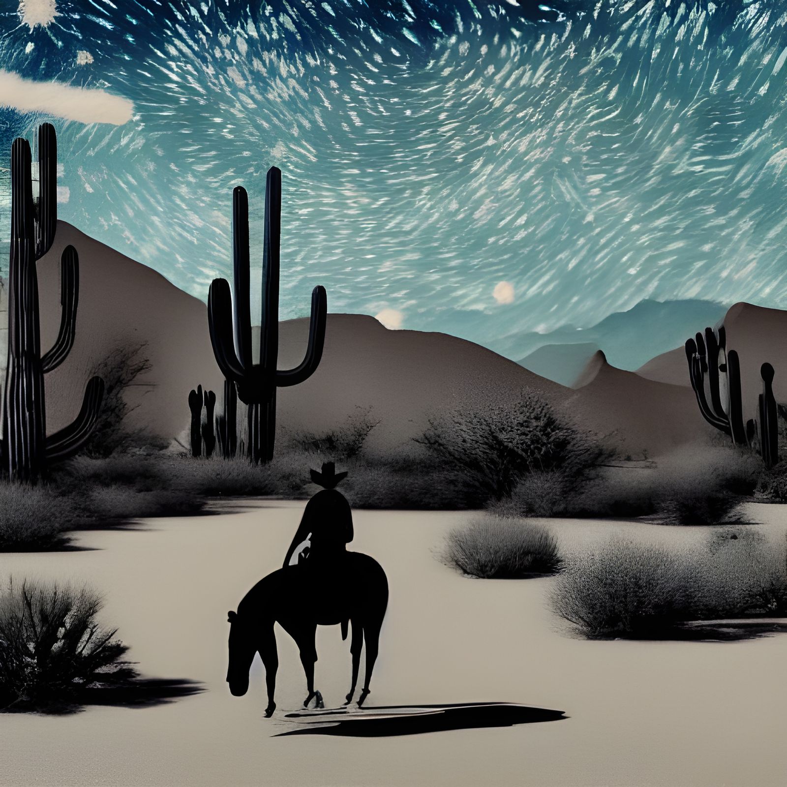 Cowboy in Desert Canyon: Gouache Chalk Art