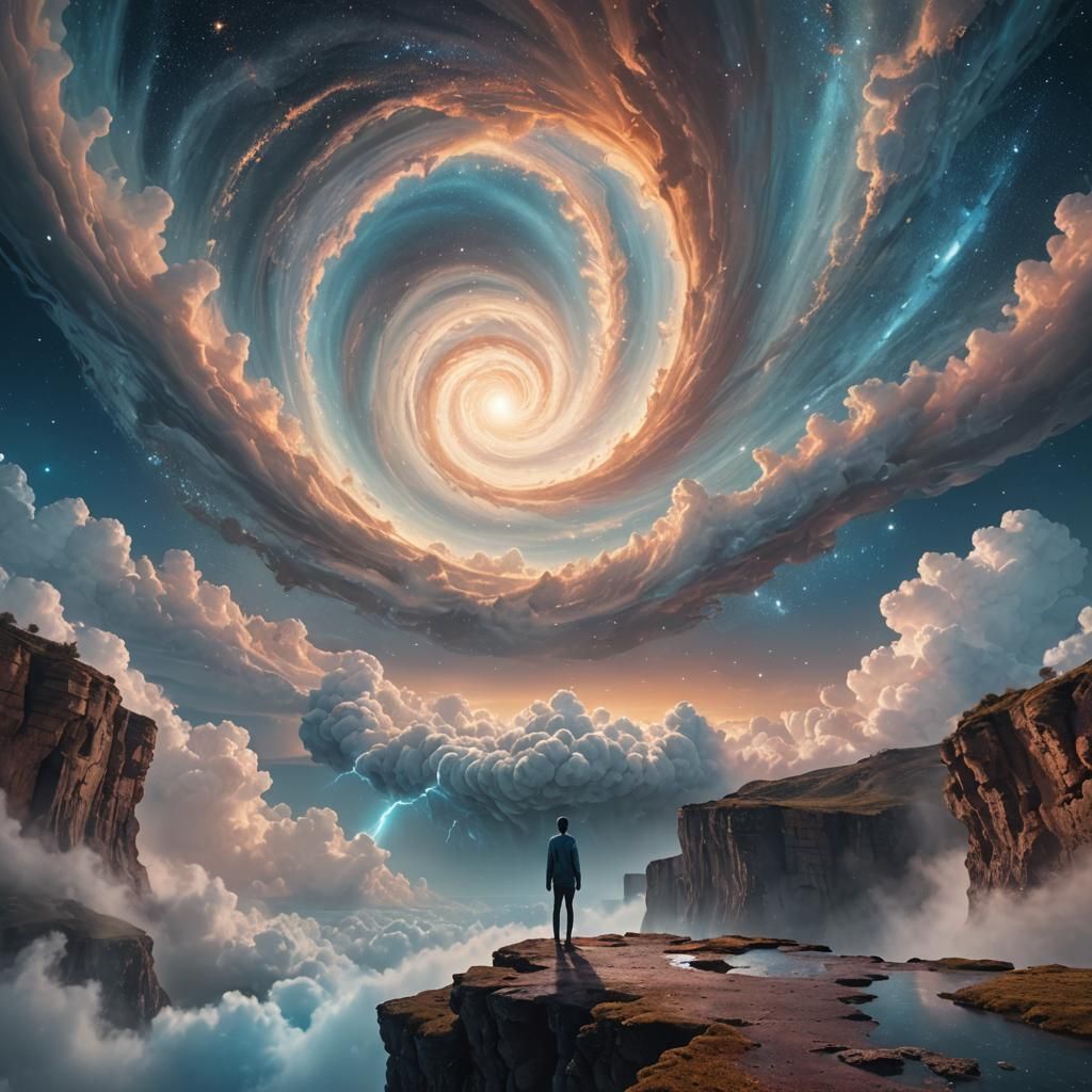Surreal Cliffside Vortex of Stars in Dreamscape